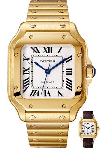 Cartier Santos de Cartier Watch – 35.1 mm Yellow Gold Case – Silvered Dial – Allilgator Strap – WGSA0010