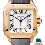Cartier Santos de Cartier Watch – 39.8 mm Pink Gold Case – Silvered Dial – Dark Grey Alligator Strap – Quickswitch Bracelet – WGSA0011