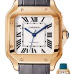 Cartier Santos de Cartier Watch – 35.1 mm Pink Gold Case – Silvered Dial – Dark Grey Alligator Strap – Quickswitch Bracelet – WGSA0012