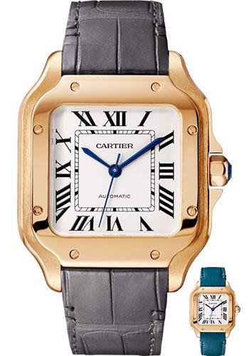Cartier Santos de Cartier Watch – 35.1 mm Pink Gold Case – Silvered Dial – Dark Grey Alligator Strap – Quickswitch Bracelet – WGSA0012