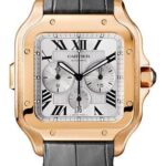 Cartier Santos de Cartier Chronograph Watch – 43.3 mm Pink Gold Case – Silver Dial – Both Bracelet – WGSA0017