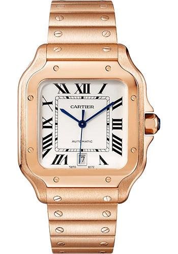 Cartier Santos de Cartier Watch – 39.8 mm Rose Gold Case – Silvered Opaline Dial – Alligator Skin Bracelet – WGSA0018