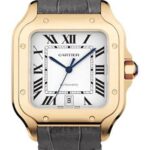 Cartier Santos de Cartier Watch – 39.8 mm Pink Gold Case – Silvered Dial – Alligator And Calfskin Strap – WGSA0019