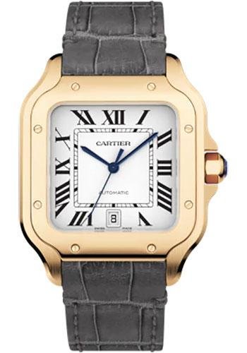 Cartier Santos de Cartier Watch – 39.8 mm Pink Gold Case – Silvered Dial – Alligator And Calfskin Strap – WGSA0019