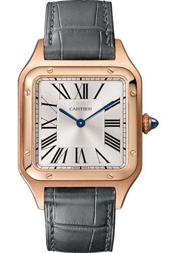 Cartier Santos-Dumont Watch – 43.5 mm Pink Gold Case – Silver Dial – Gray Strap – WGSA0021