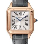 Cartier Santos-Dumont Watch – 38 mm Pink Gold Case – Silver Dial – Black Strap – WGSA0022