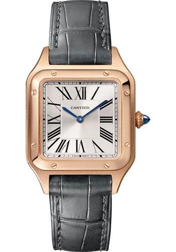 Cartier Santos-Dumont Watch – 38 mm Pink Gold Case – Silver Dial – Black Strap – WGSA0022