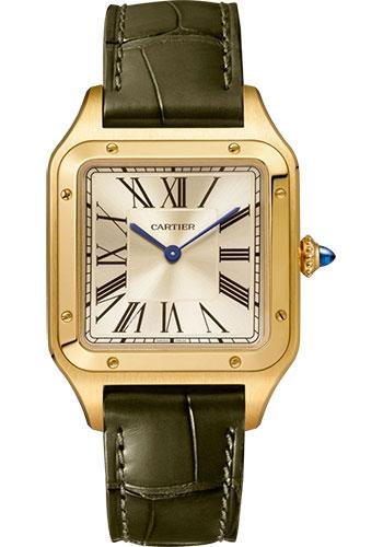 Cartier Santos-Dumont “La Baladeuse” Watch – 43.5 mm x 31.4 mm Yellow Gold Case – Champagne Dial – Green Patina Leather Strap – WGSA0027