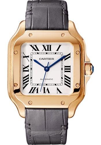 Cartier Santos de Cartier Watch – 35.1 mm Pink Gold Case – Silvered Dial – Alligator And Calfskin Strap – WGSA0028