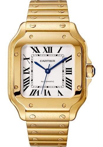 Cartier Santos de Cartier Watch – 35.1 mm Yellow Gold Case – Silvered Opaline Dial – Alligator Skin Bracelet – WGSA0030