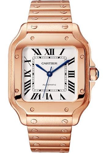 Cartier Santos de Cartier Watch – 35.1 mm Rose Gold Case – Silvered Opaline Dial – 18K Rose Gold Bracelet – WGSA0031