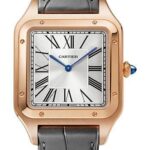 Cartier Santos-Dumont Watch – 46.6 mm x 33.9 mm Pink Gold Case – Silver Dial – Gray Leather Strap – WGSA0032