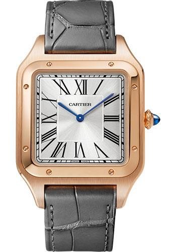 Cartier Santos-Dumont Watch – 46.6 mm x 33.9 mm Pink Gold Case – Silver Dial – Gray Leather Strap – WGSA0032