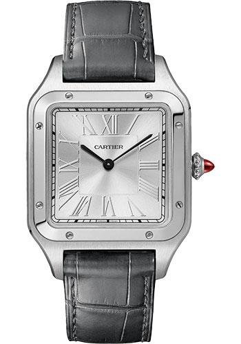 Cartier Santos-Dumont Le Bresil Watch – 43.5 mm x 31.4 mm Platinum Case – Silvered Dial – Grey Alligator Strap – WGSA0034