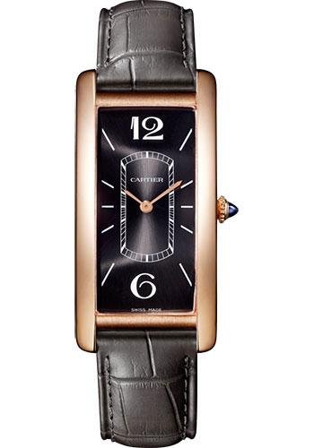 Cartier Tank Cintree Watch – 46.3 mm Pink Gold Case – Black Dial – Dark Gray Alligator Strap – WGTA0025