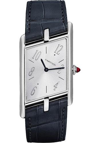 Cartier Tank Asymetrique Watch – 47.15 mm x 26.10 mm Platinum Case – Silvered Dial – Dark Grey Alligator Strap Limited Edition of 100 – WGTA0042
