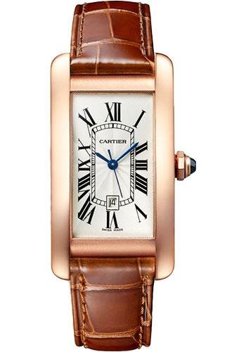 Cartier Tank Americaine Watch – 41.60 mm x 22.60 mm Rose Gold Case – Silver Dial – Brown Leather Strap – WGTA0046