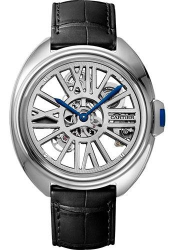 Cartier Cle de Cartier Skeleton Automatic Watch – 41 mm Palladium Case – Skeleton Dial – Black Alligator Strap – White Gold Bracelet – WHCL0008