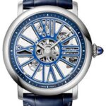 Cartier Rotonde de Cartier Skeleton Watch – 42 mm Platinum Case – Skeleton Dial – Blue Alligator Strap – WHRO0051