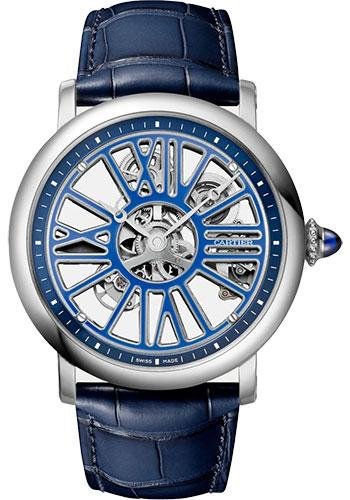 Cartier Rotonde de Cartier Skeleton Watch – 42 mm Platinum Case – Skeleton Dial – Blue Alligator Strap – WHRO0051