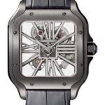 Cartier Santos de Cartier Watch – 39.8 mm Black Steel Case – Skeleton Dial – Black Black Alligator Strap – Both Bracelet – WHSA0009