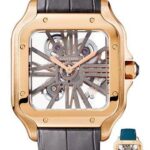 Cartier Santos de Cartier Watch – 39.8 mm Pink Gold Case – Skeleton Dial – Dark Grey Alligator Strap – Quickswitch Bracelet – WHSA0010
