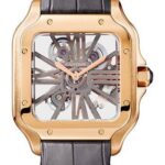 Cartier Santos de Cartier Watch – 39.8 mm Pink Gold Case – Skeleton Dial – Alligator And In Calfskin Strap – WHSA0018