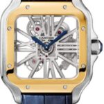 Cartier Santos De Cartier Skeleton Large Manual Yellow Gold and Steel Leather Interchangeable Metal and Leather Bracelets – WHSA0019