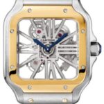 Cartier Santos De Cartier Skeleton Large Manual Yellow Gold and Steel Leather Interchangeable Metal and Leather Bracelets – WHSA0019