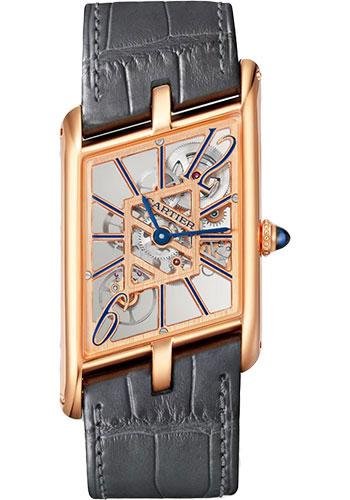Cartier Tank Asymetrique Watch – 47.15 mm x 26.20 mm Rose Gold Case – Skeleton Dial – Brown And Dark Gray Alligator Straps Limited Edition of 100 – WHTA0011