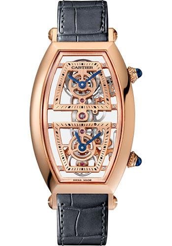 Cartier Tonneau Skeleton Xl Watch – 52.4 mm Pink Gold Case – Skeleton Dial – Dark Gray Alligator Strap – WHTN0005