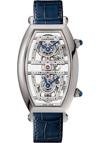 Cartier Tonneau Skeleton Xl Watch – 52.4 mm Platinum Case – Skeleton Dial – Blue Alligator Strap – WHTN0006