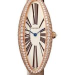 Cartier Baignoire Allongee Watch – 47 mm Pink Gold Diamond Case – Taupe Strap – WJBA0006