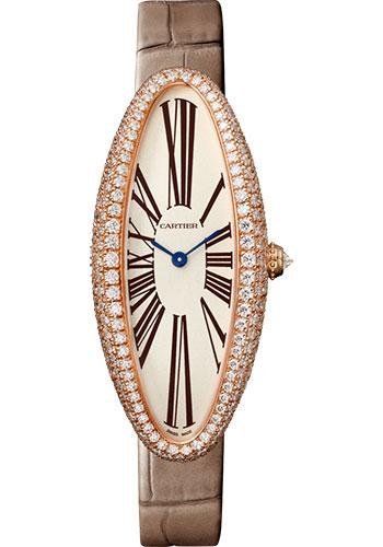Cartier Baignoire Allongee Watch – 47 mm Pink Gold Diamond Case – Taupe Strap – WJBA0006
