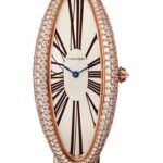 Cartier Baignoire Allongee Watch – 52 mm Pink Gold Diamond Case – Taupe Strap – WJBA0008