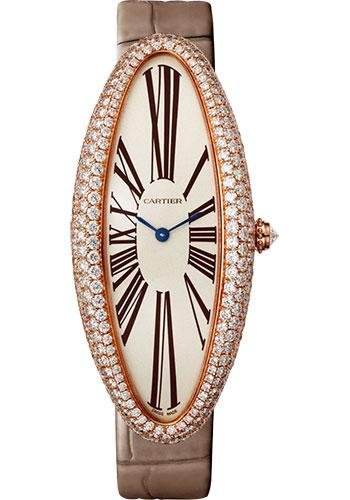 Cartier Baignoire Allongee Watch – 52 mm Pink Gold Diamond Case – Taupe Strap – WJBA0008