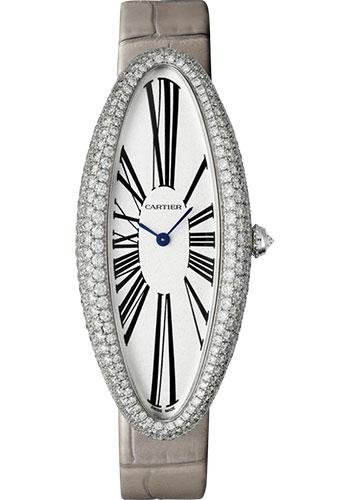 Cartier Baignoire Allongee Watch – 52 mm White Gold Diamond Case – Light Gray Strap – WJBA0009