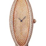 Cartier Baignoire Allongee Watch – 52 mm Pink Gold Diamond Case – Diamond Dial – Taupe Strap – WJBA0011