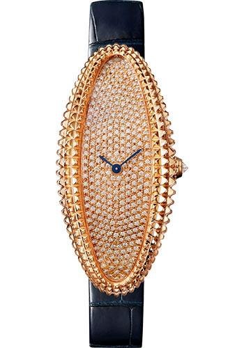 Cartier Baignoire Allongee Watch – 47 mm Pink Gold Case – Diamond Dial – Midnight Blue Strap – WJBA0016