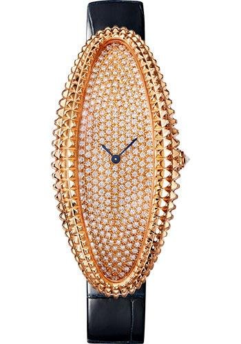 Cartier Baignoire Allongee Watch – 52 mm Pink Gold Case – Diamond Dial – Midnight Blue Strap – WJBA0017
