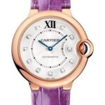 Cartier Ballon Bleu de Cartier Watch – 36 mm Pink Gold Case – Diamond Dial – Purple Alligator Strap – WJBB0010