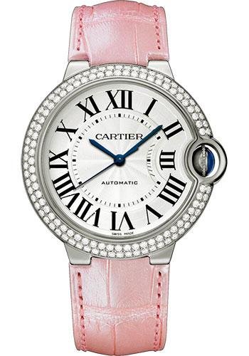 Cartier Ballon Bleu de Cartier Watch – 36 mm White Gold Diamond Case – Pearly Pink Alligator Strap – WJBB0011