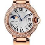 Cartier Ballon Bleu de Cartier Moonphase Watch – 37 mm Pink Gold Case – Diamond Paved Bezel – Silver Dial – WJBB0025