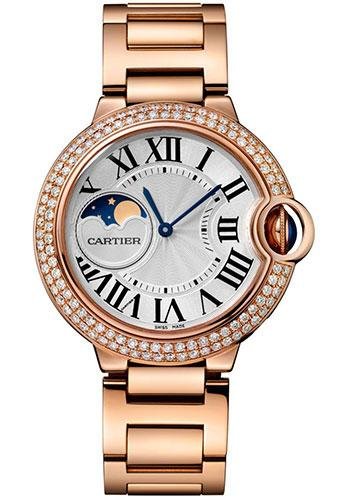 Cartier Ballon Bleu de Cartier Moonphase Watch – 37 mm Pink Gold Case – Diamond Paved Bezel – Silver Dial – WJBB0025
