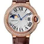 Cartier Ballon Bleu de Cartier Moonphase Watch – 37 mm Pink Gold Case – Diamond Paved Bezel – Silver Dial – Brown Alligatgor Strap – WJBB0027