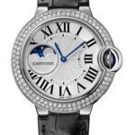 Cartier Ballon Bleu de Cartier Moonphase Watch – 37 mm White Gold Case – Diamond Paved Bezel – Silver Dial – Black Alligatgor Strap – WJBB0028