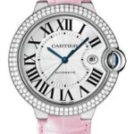 Cartier Ballon Bleu de Cartier Watch – 42 mm White Gold Diamond Case – White Dial – Pink Alligator Strap – WJBB0032