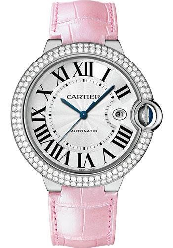 Cartier Ballon Bleu de Cartier Watch – 42 mm White Gold Diamond Case – White Dial – Pink Alligator Strap – WJBB0032
