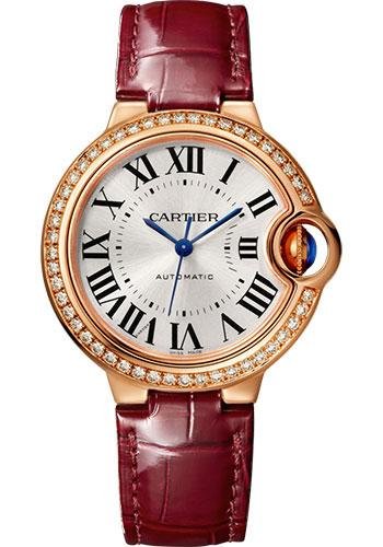 Cartier Ballon Bleu de Cartier Watch – 33 mm Pink Gold Case – Diamond Bezel – Burgundy Alligator Strap – WJBB0033