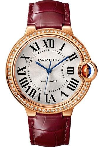 Cartier Ballon Bleu de Cartier Watch – 36 mm Pink Gold Case – Diamond Bezel – Burgundy Alligator Strap – WJBB0034